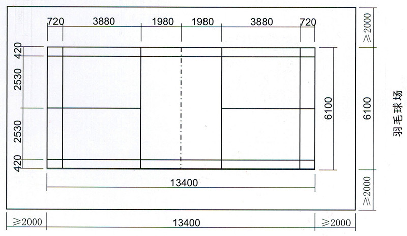 羽毛球场标准尺寸划线方法及CAD图下载